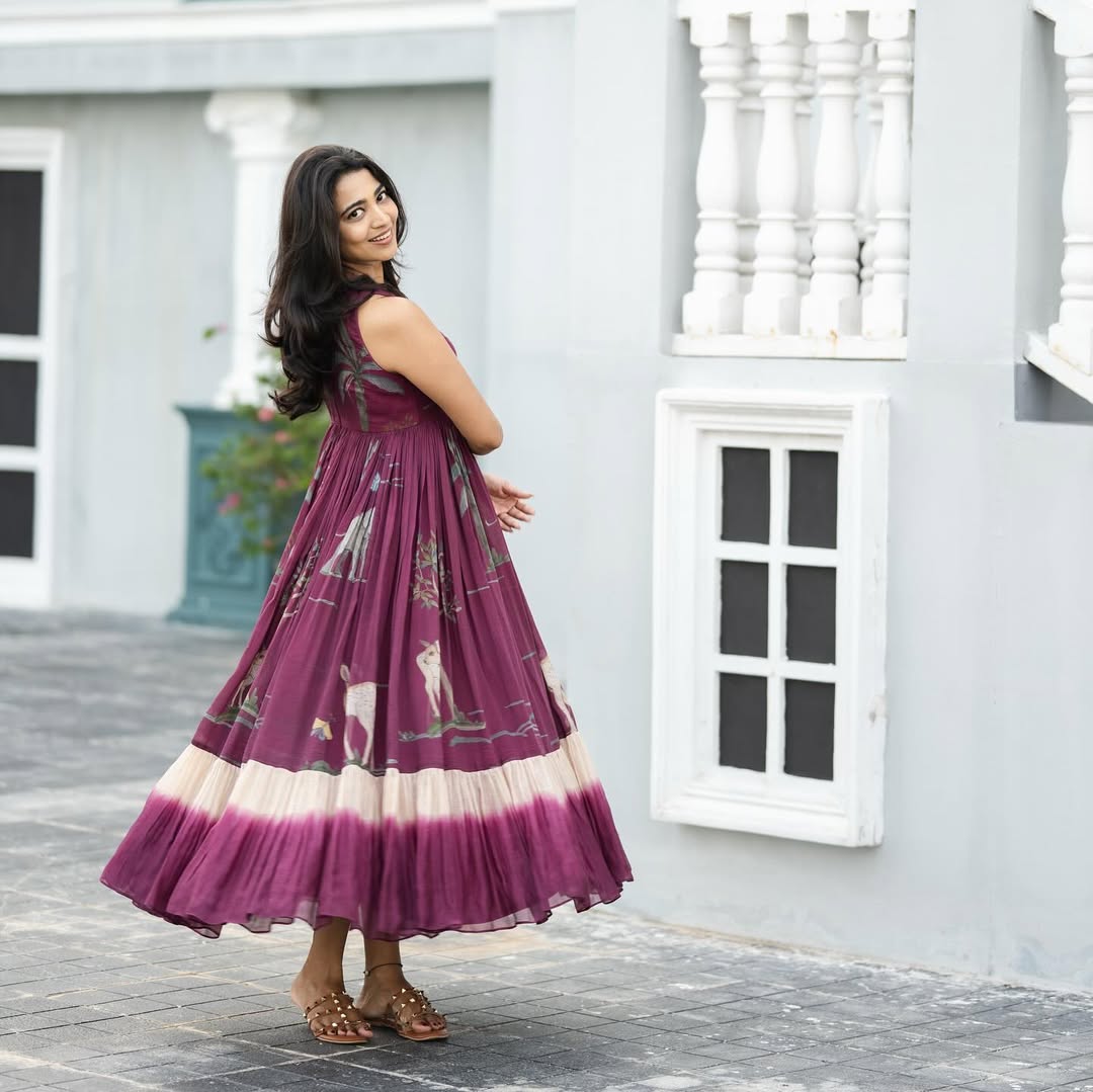 Bloom – Sleeveless Maroon Flared Dress with Nature-Inspired Embroidery