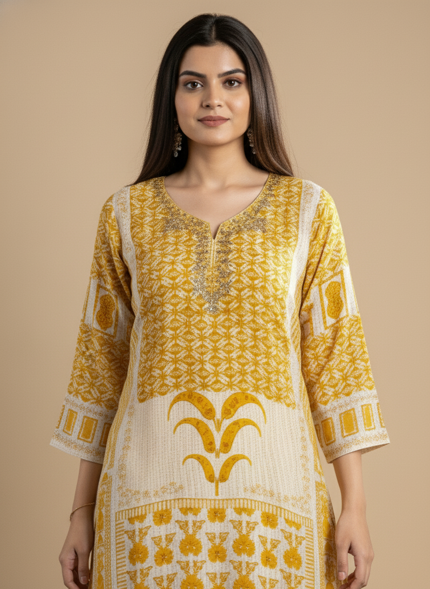 Women’s Mustard Yellow Printed Anarkali Kurta