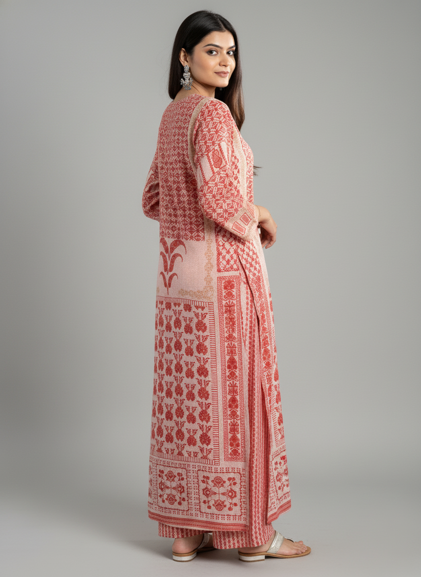 Women’s Maroon Printed Straight Kurta with V-Neck