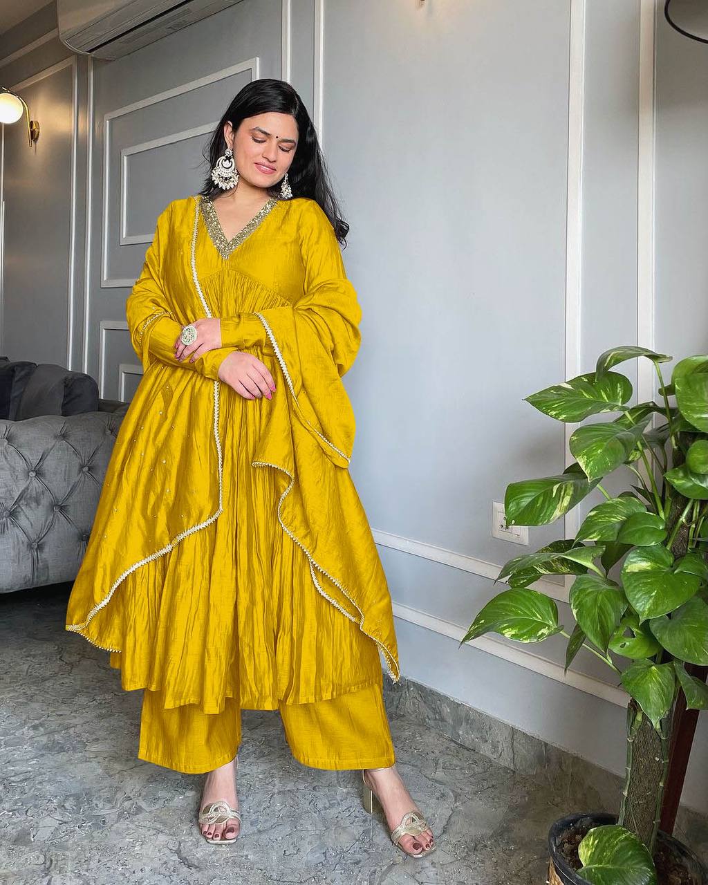 Mustard Yellow Anarkali Kurta Set with Dupatta