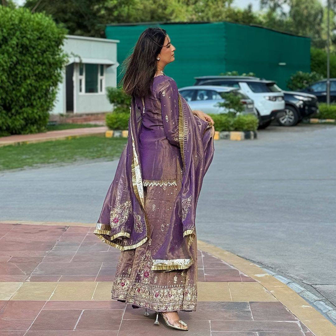 egal Purple Embroidered Sharara Set with Silk Dupatta