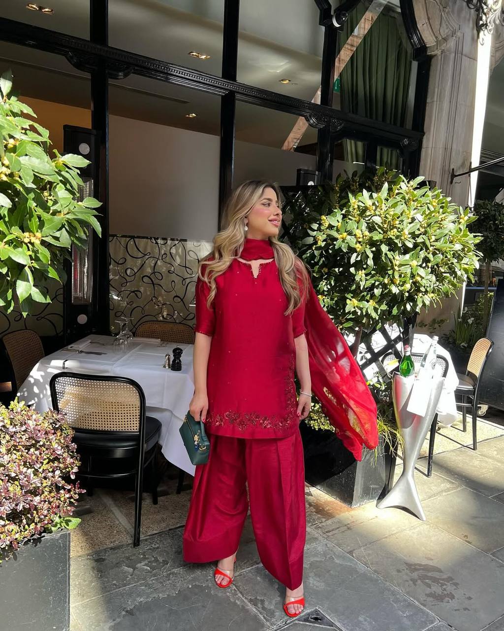Crimson Red Farshi Shalwar Suit