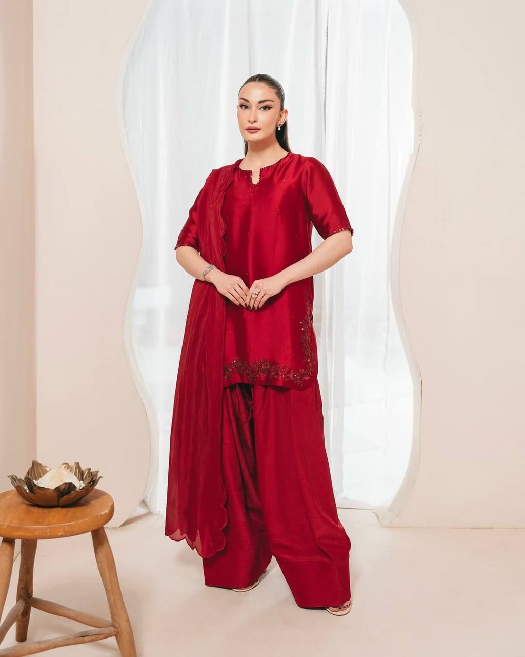 Crimson Red Farshi Shalwar Suit