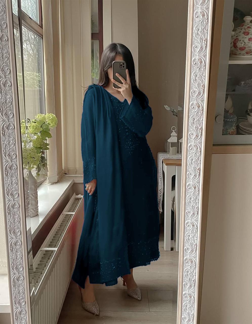 EXCLUSIVE 3 PIECE PLAZZO PAIR WITH   DUPATTA IN SEQUENCE EMBROIDERY WORK