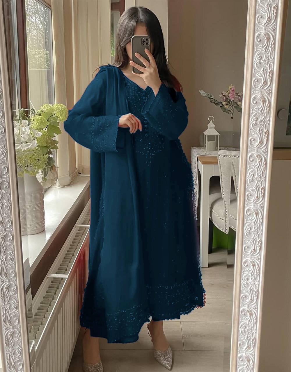 EXCLUSIVE 3 PIECE PLAZZO PAIR WITH   DUPATTA IN SEQUENCE EMBROIDERY WORK