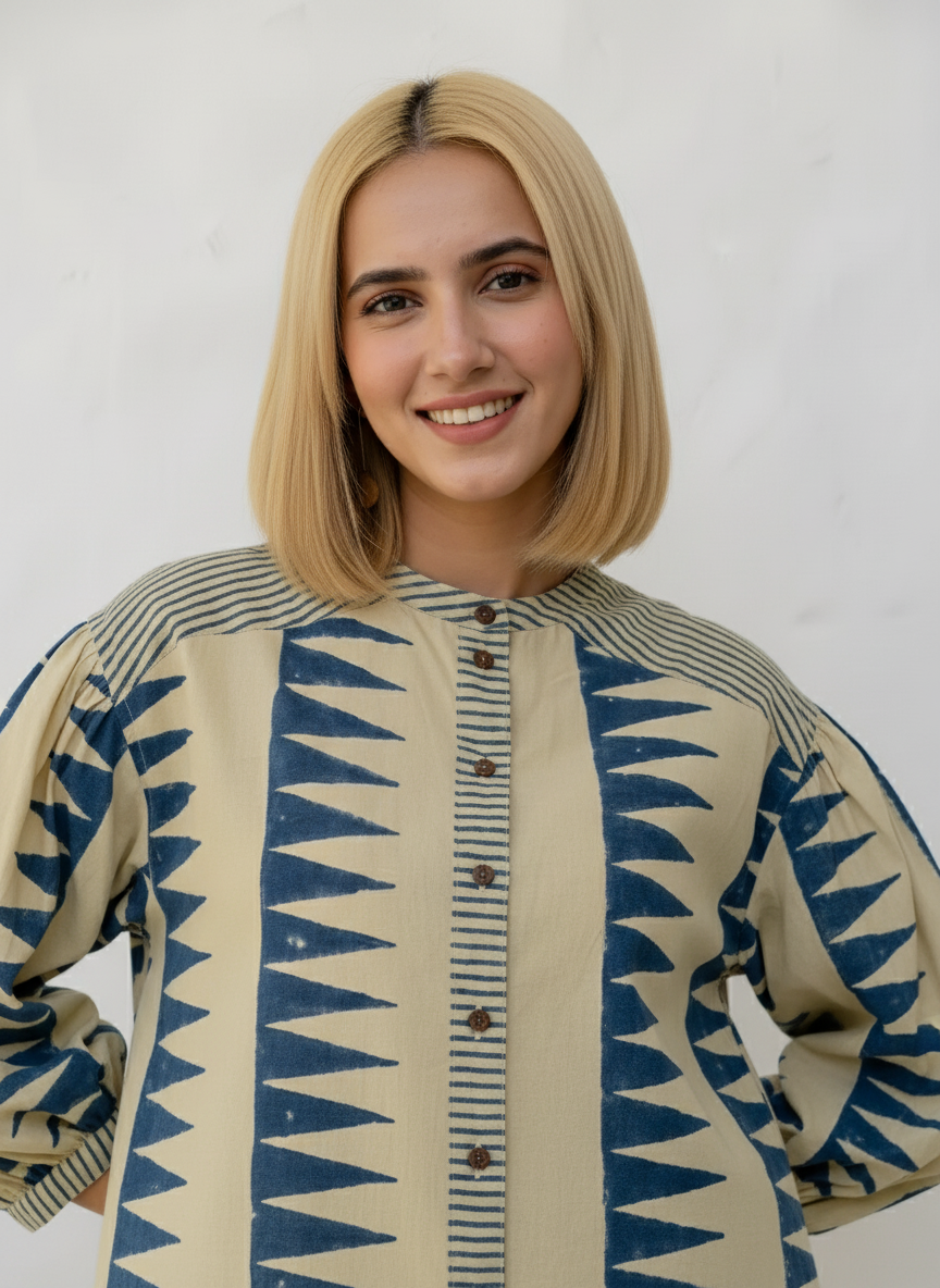 Printed Button-Down Casual Top