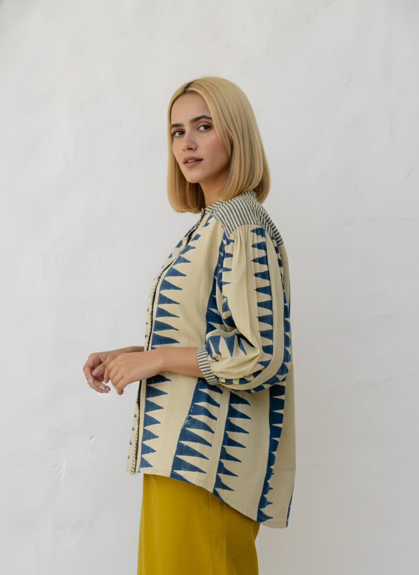 Printed Button-Down Casual Top
