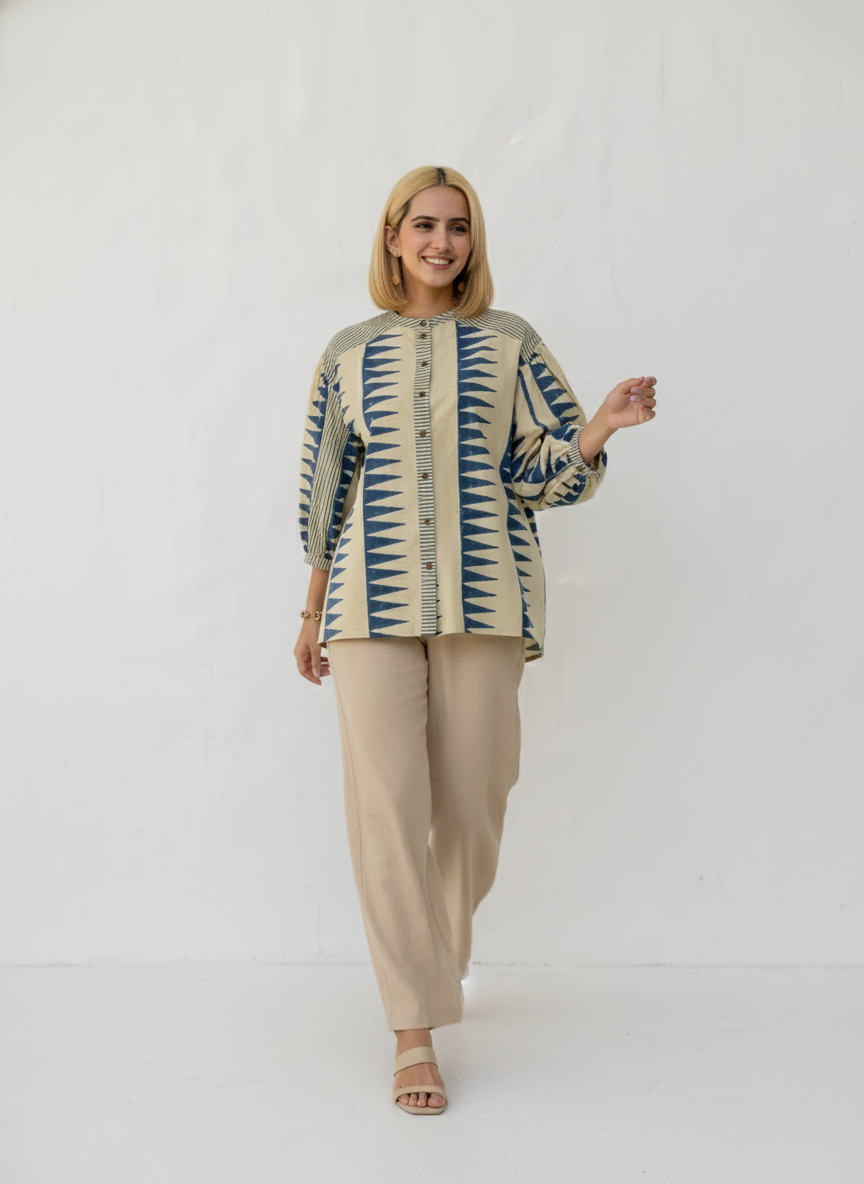 Printed Button-Down Casual Top