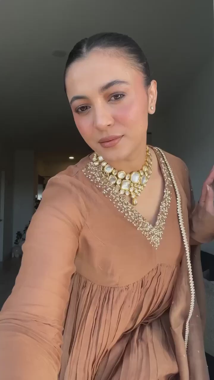 Bronze Gold Crushed Silk Angrakha Style