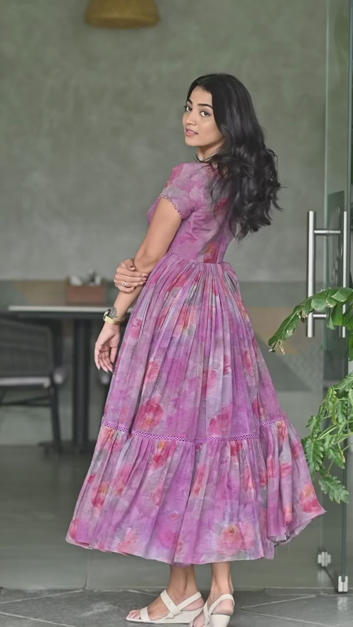 Lavender Rose Hand-Painted Dress